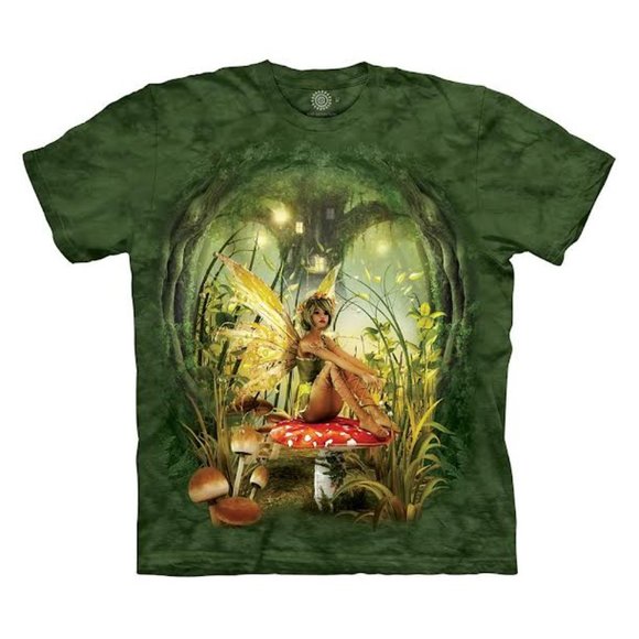 The Mountain Tops - The Mountain Fairy Toadstool Treehouse Mushroom Green Cotton T-Shirt S-3X